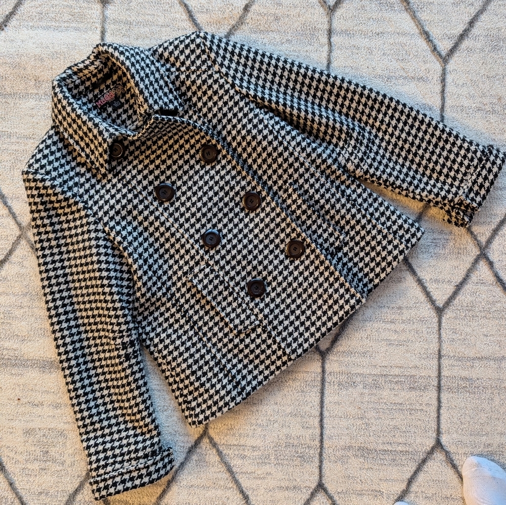 Vintage Mudd Cropped Houndstooth Pea Coat Wool Size Large